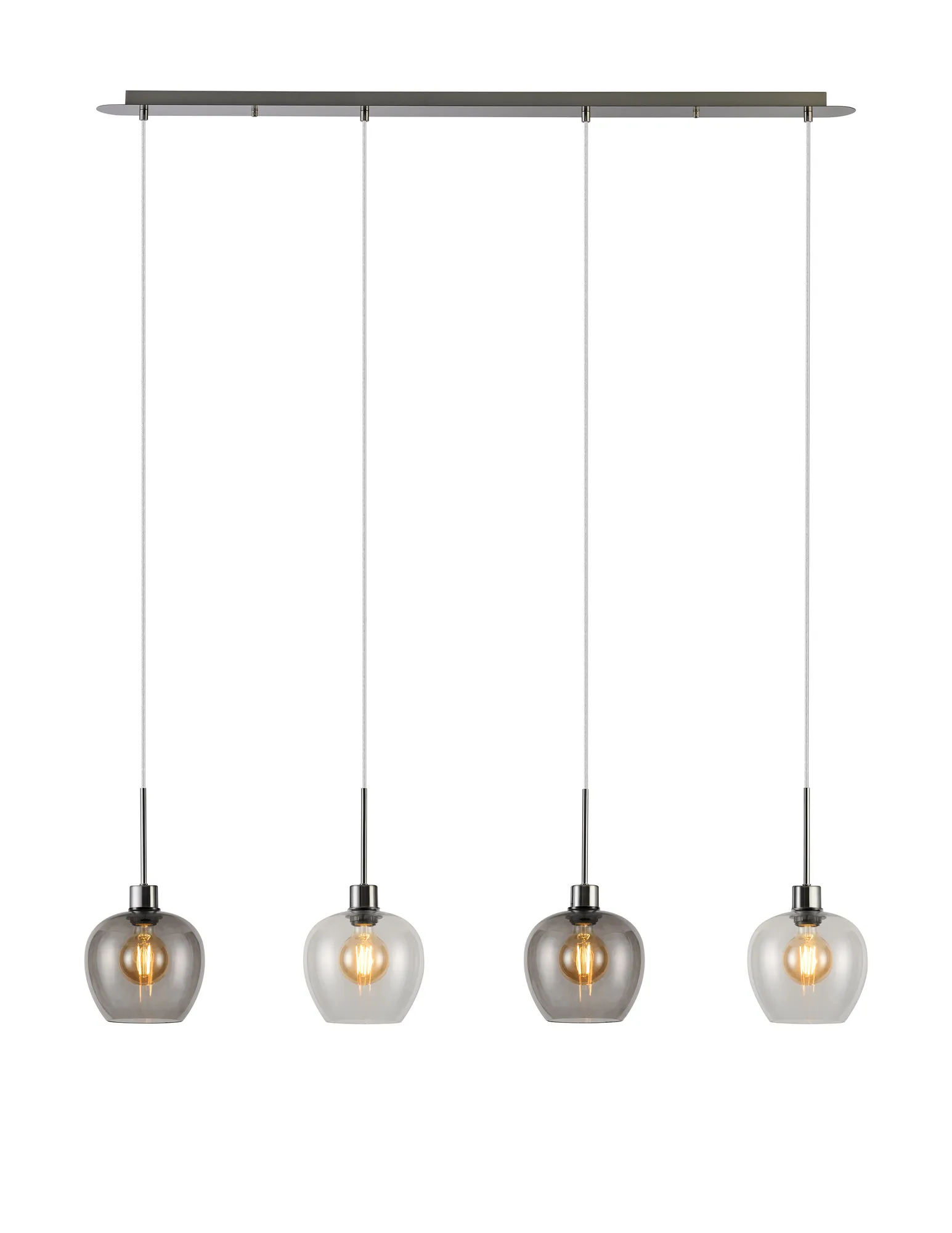 DK1413  Lori Linear Pendant, 4 Light Adjustable E27, Satin Nickel/Clear/Smoke Wine Shades